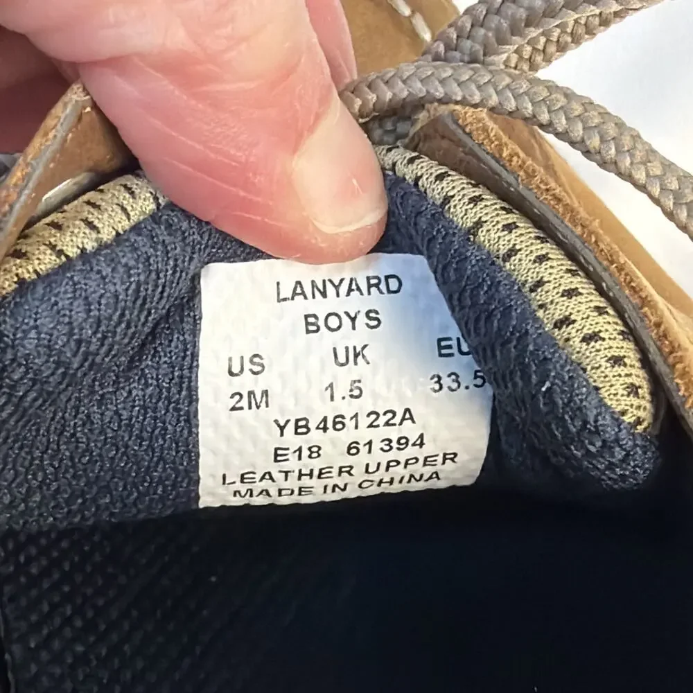 Preppy Sperry Top-Sider Lanyard Boys Leather Boat Shoes Size 2M - With Box